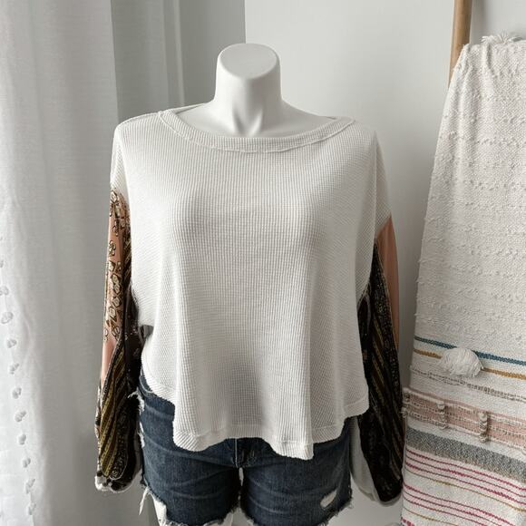 We The Free Blossom White Long Printed Balloon Sleeves Boho Oversized Top XS - Picture 3 of 10
